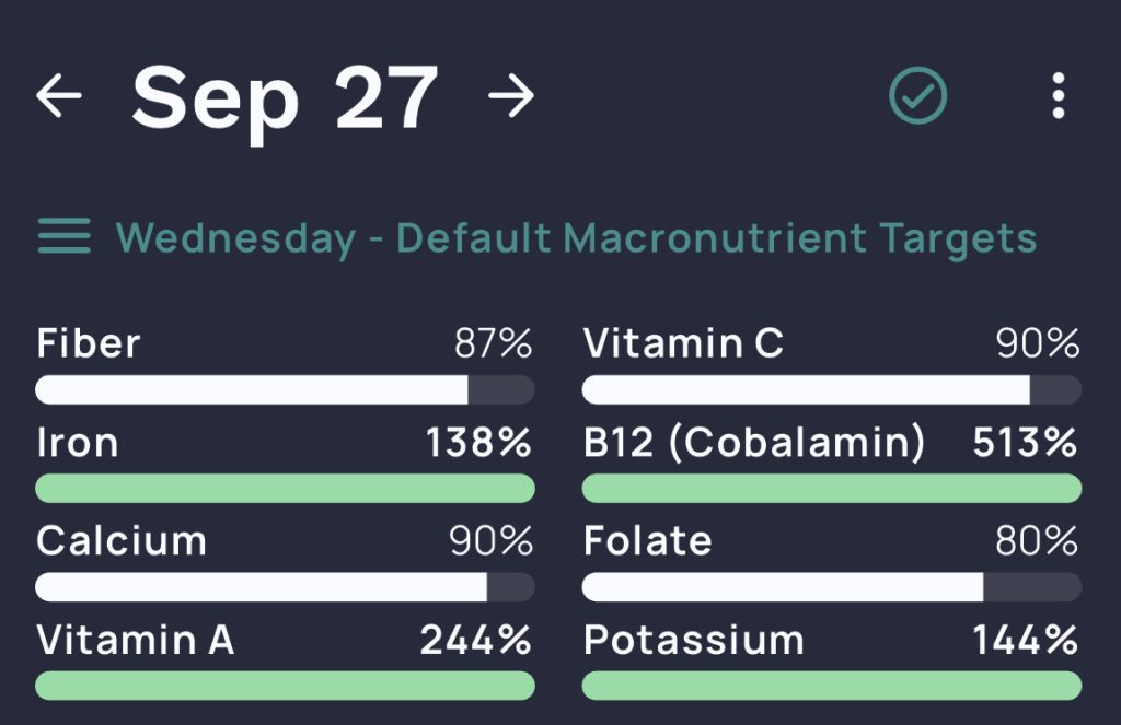 Example of macronutrients targets in Cronometer