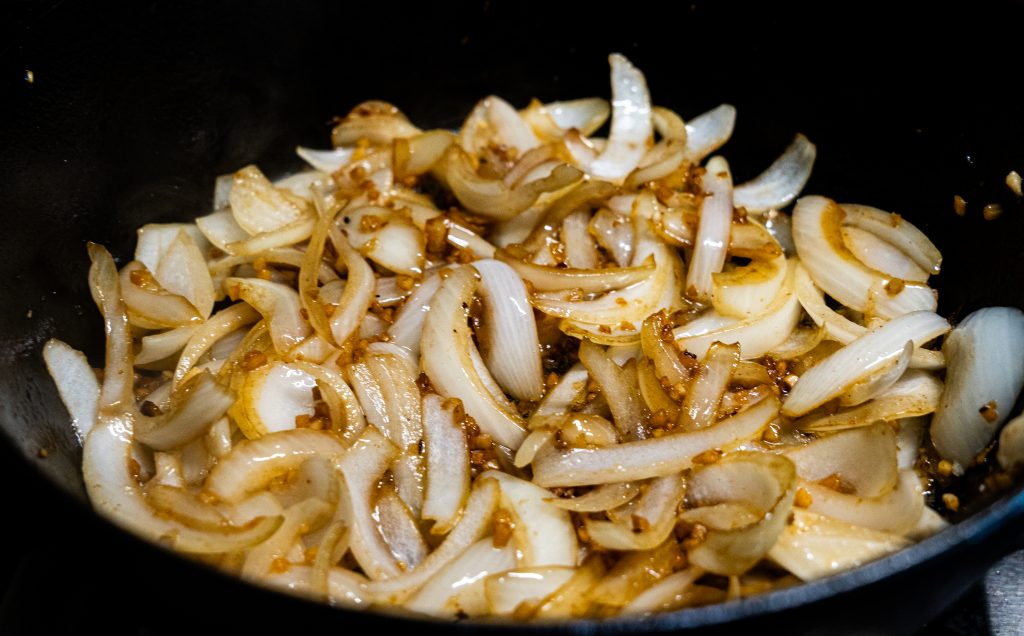 Onions and garlic being sauted