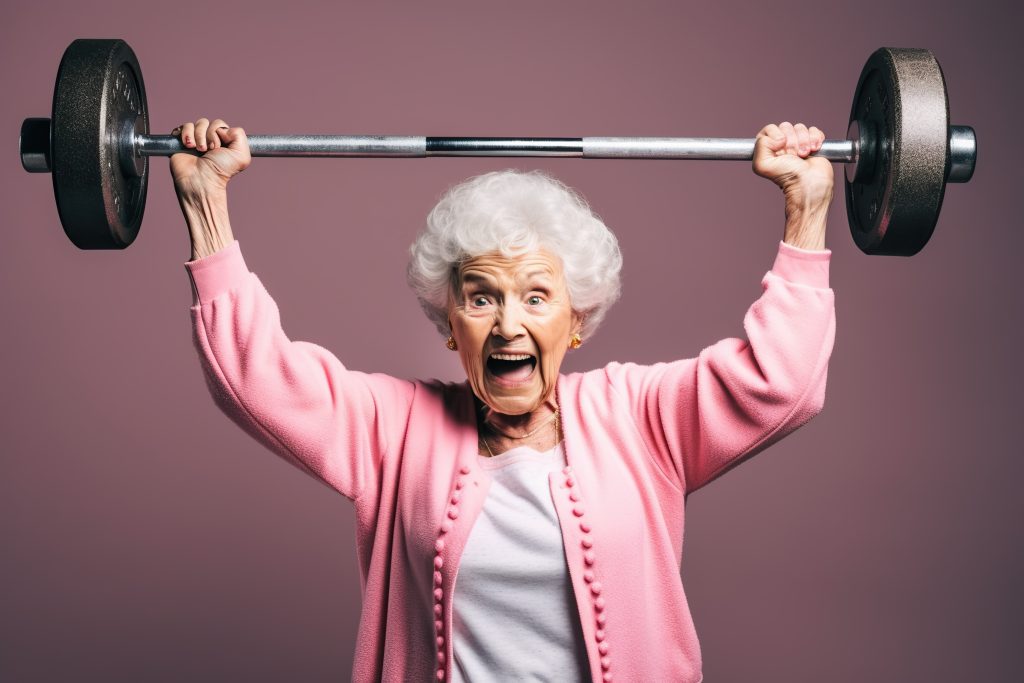 Old women who walked 10,000 steps a day. She is fit and agile