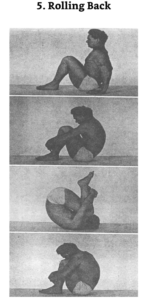 The rolling back from the Pilates repertoire helps build a healthy spine