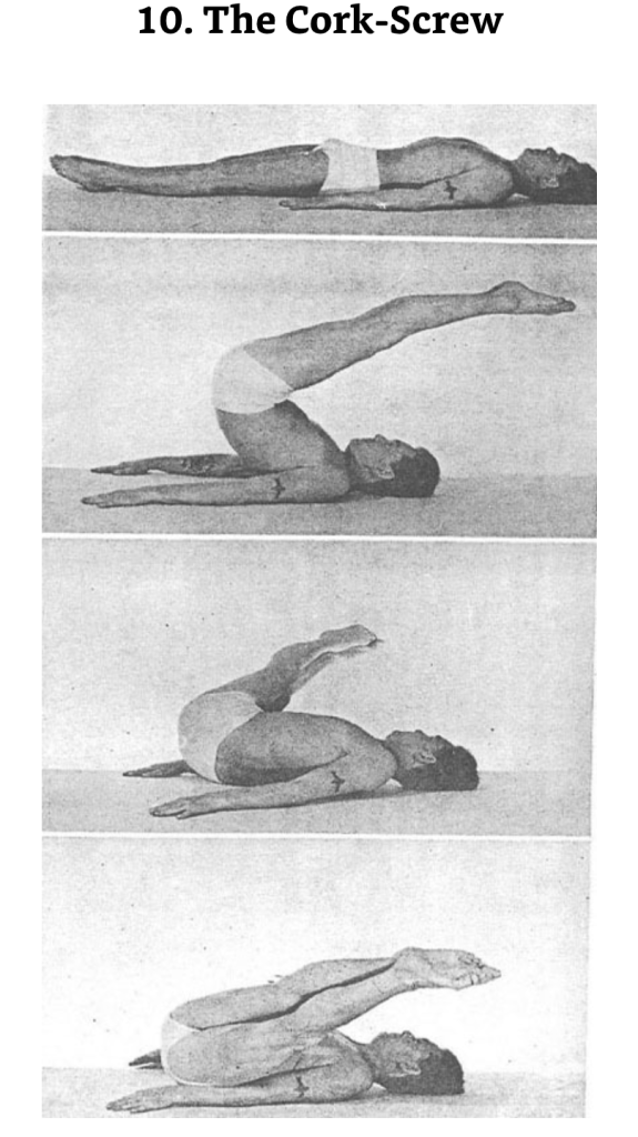 The cork screw from the Pilates repertoire helps build a healthy spine