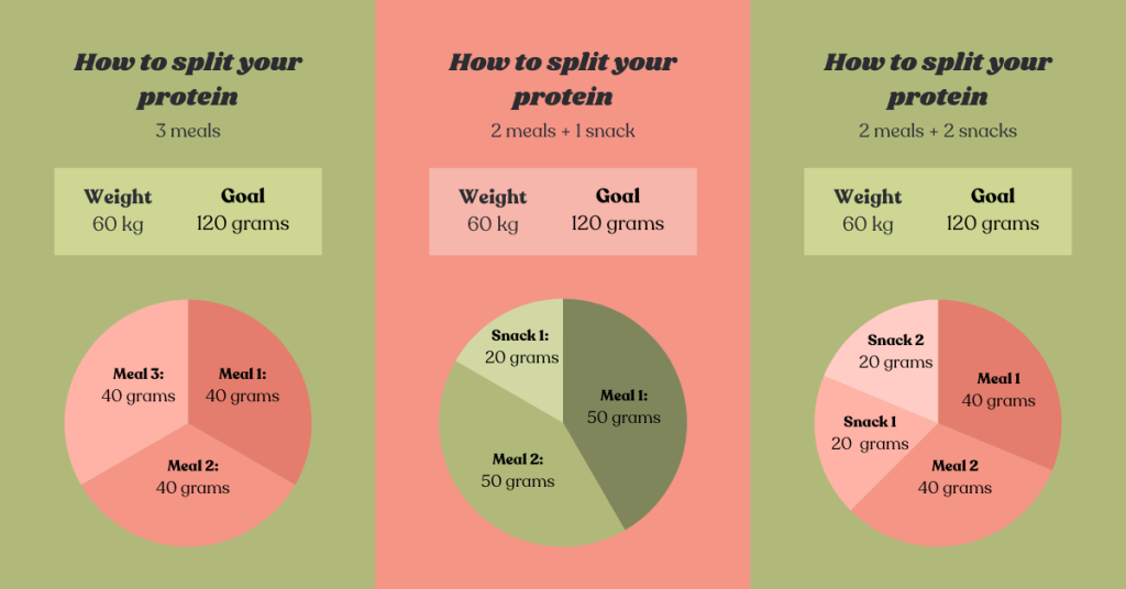 How to split your protein. On average, 40 grams per meal is a good goal
